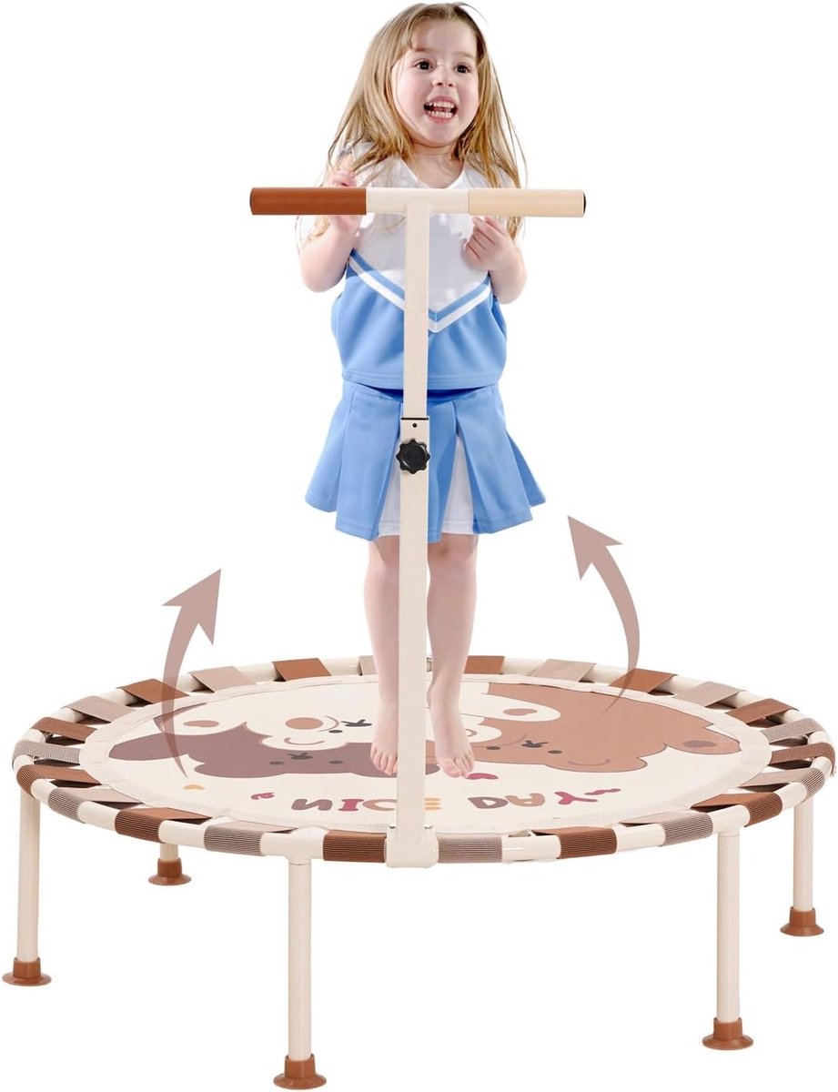 Verstelbare Fitness Trampoline voor Kinderen, Opvouwbaar met Schuimhandvat en Antislip Zuignappen, Geschikt voor Binnen en Buiten, Tuin Trampoline met Diameter van 101 cm
