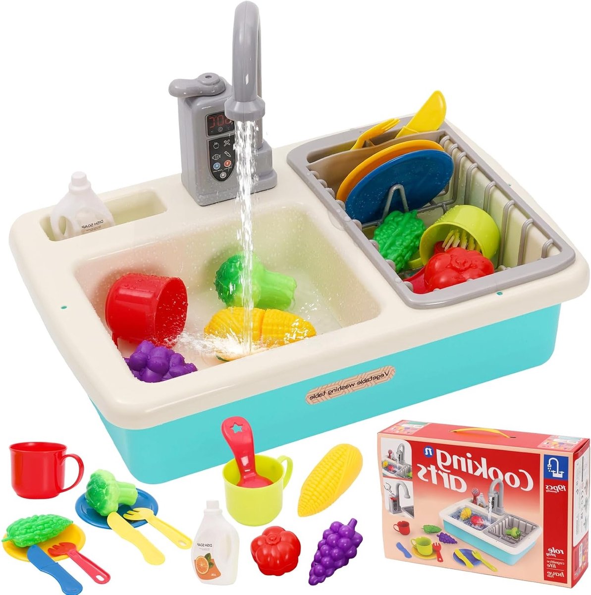 Speelkeuken Set met Watercirculatie, Kinderspeelgoed met Stromend Water, Creatief Rollenspel voor Jongens en Meisjes vanaf 3 Jaar, Educatief Speelgoed en Buitenactiviteit