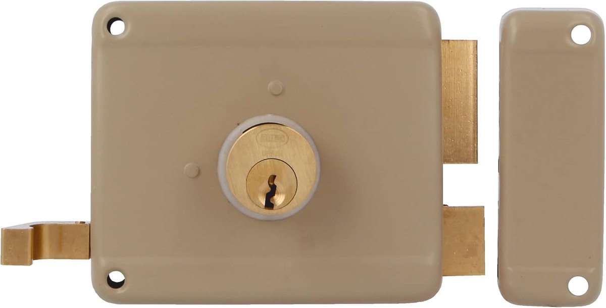 SnelShoppen - Opbouwslot voor Houten Deuren met Sluitleutel - 100 x 85 mm Beige Staal - Inclusief 3 Sleutels en Ronde Cilinder - Duurzaam en Veilig