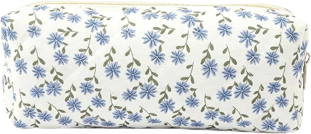SnelShoppen - Padded Pencil Case voor Meisjes, Katoenen Pennenzak met Strikprint, Geschikt voor Cosmetica, Blauw 246, Ruim en Stijlvol voor Vrouwen en