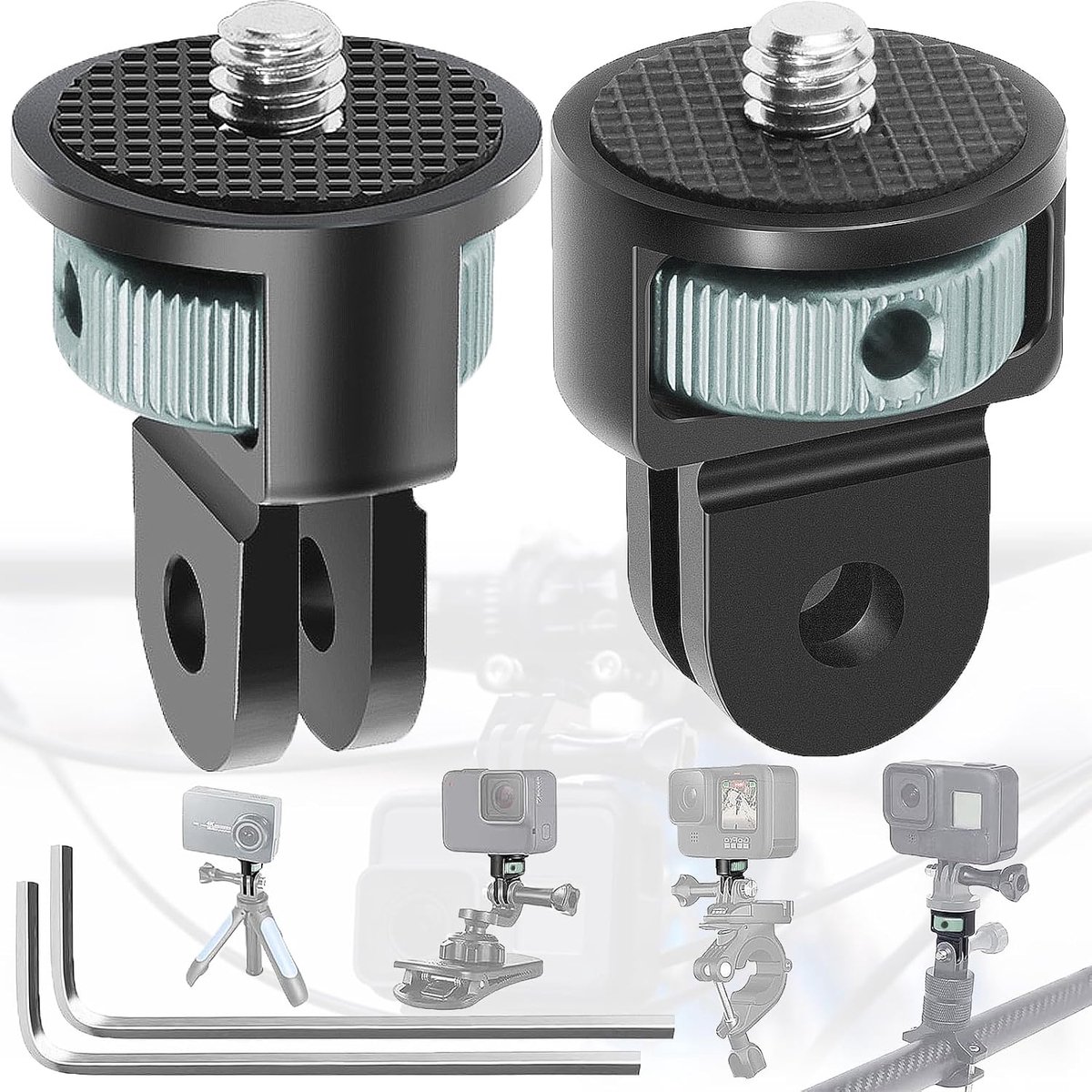 SnelShoppen - 2Pcs Camera Tripod Adapter 1/4 Inch, 360° Verstelbare Aluminium Adapter voor Actiecamera's, Titanium Kleur, Lichtgewicht en Duurzaam