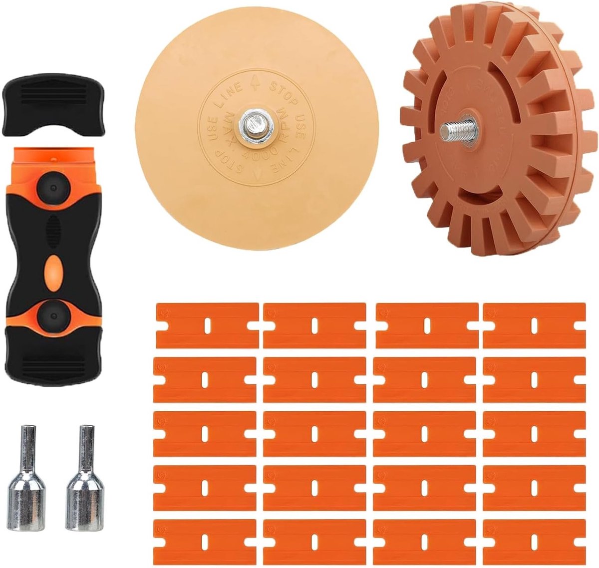 Professionele zelfklevende rubberen gum met adapter, gumdisc en plastic schraper voor het verwijderen van folies en lijmresten