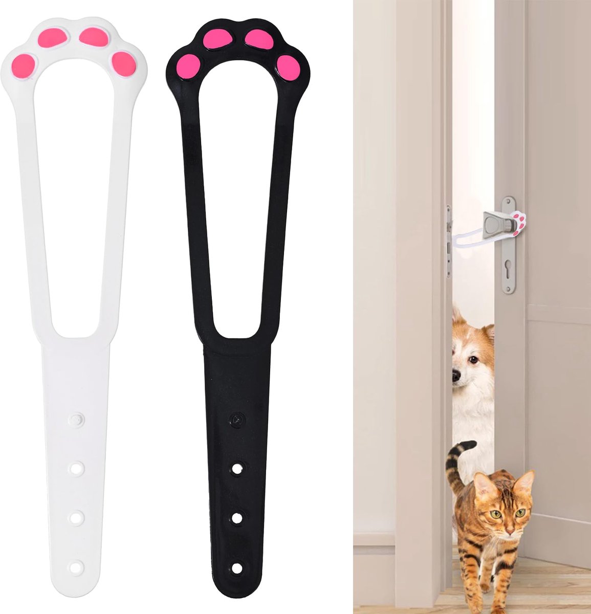 Katten Deurstopper - Verstelbare Deurhouder Voor Katten En Huisdieren - Flexibele Deurklem Zonder Boren - Houdt Deur Op Een Kier Voor Katten Toegang En Ventilatie - Inclusief Zwart En Wit