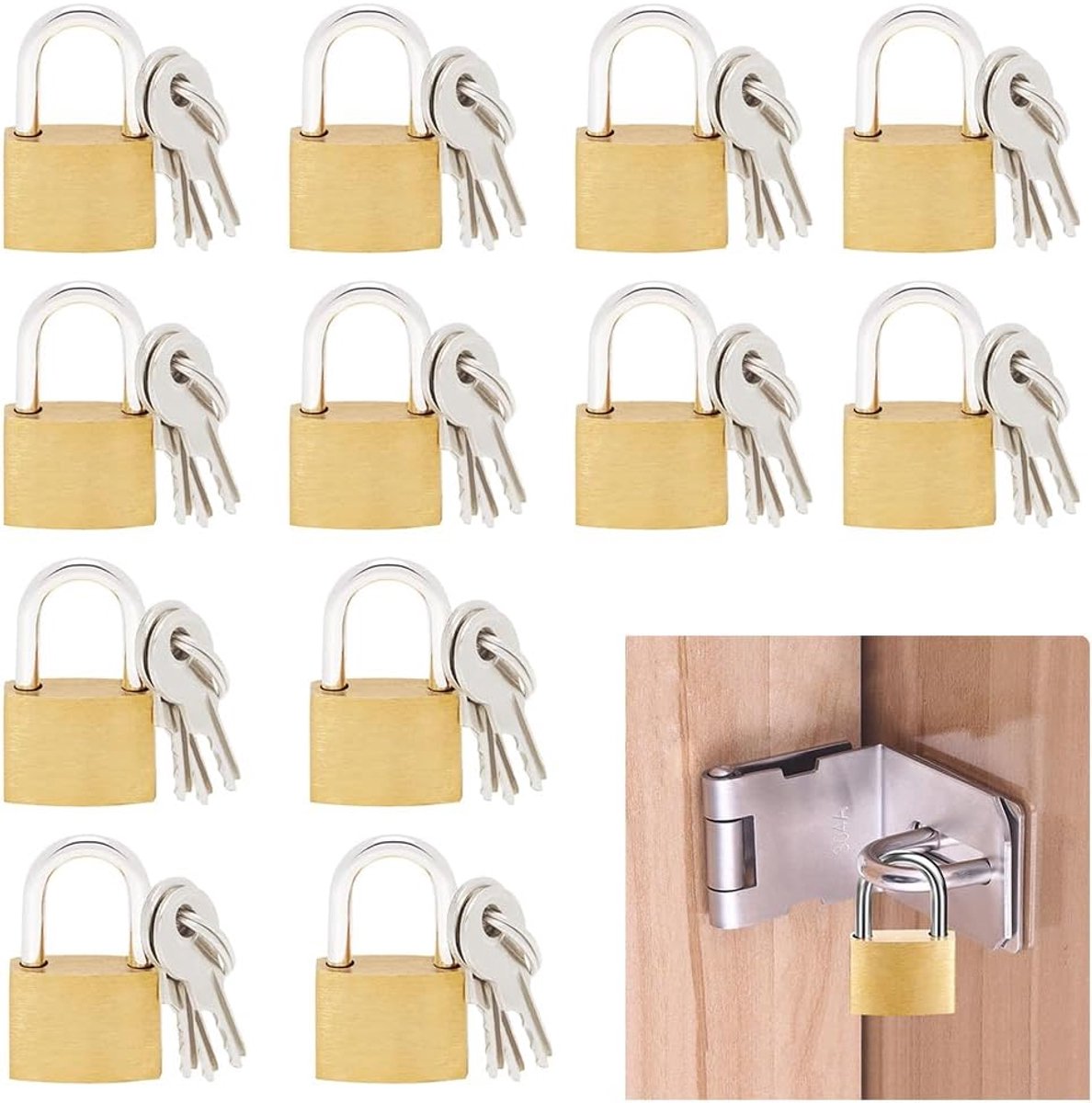 SnelShoppen - 12Pcs Mini Hangslot Set - Koffersloten, Gym Lockers, Metalen Sleutels, Duurzaam en Compact, Ideaal voor Reizen, Thuis en Kantoor