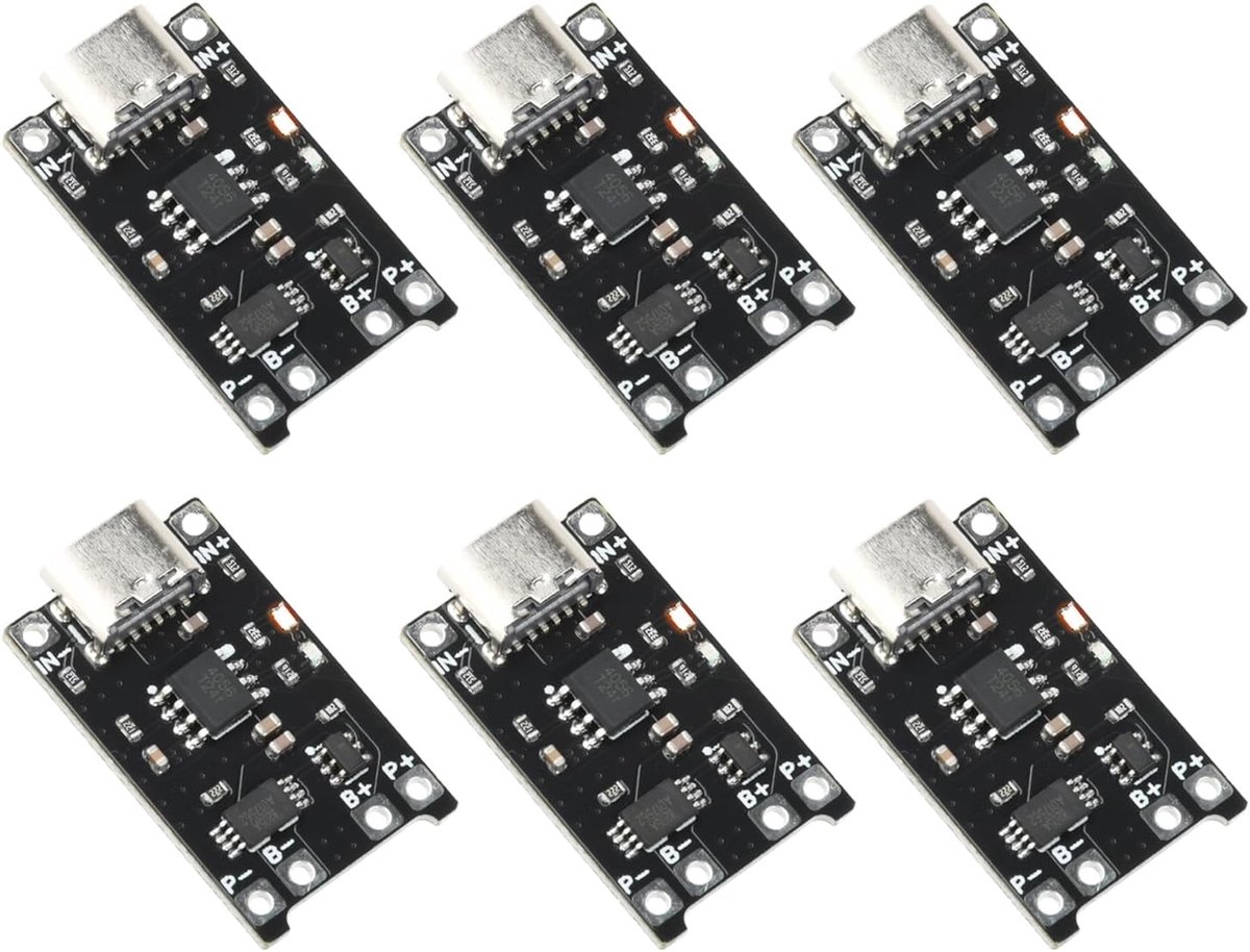 SnelShoppen - 6 Stuks Type-C TC4056 Lithium Accu Oplaadmodule 4-8V met Dual Bescherming en Snellaadfunctie - 1.2A Oplader voor Accu's, Upgrade Versie