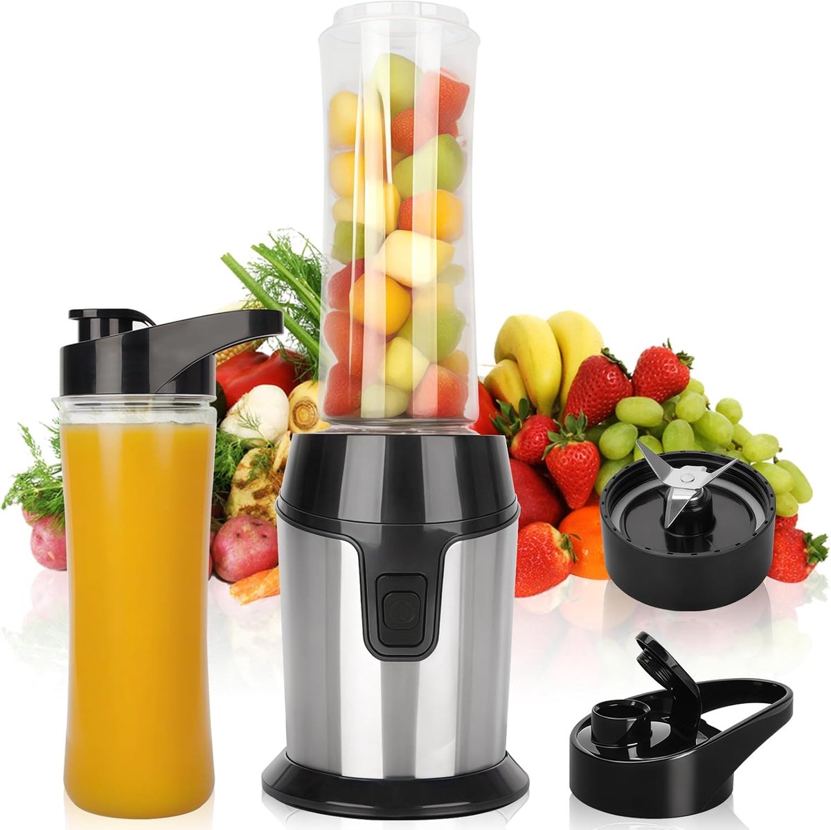 SnelShoppen - Mini Multifunctionele Blender, Elektrische Smoothie Maker, Smoothie Mixer met 2 x 600ml BPA Vrije Bekers, 4 Roestvrijstalen Messen, Voor