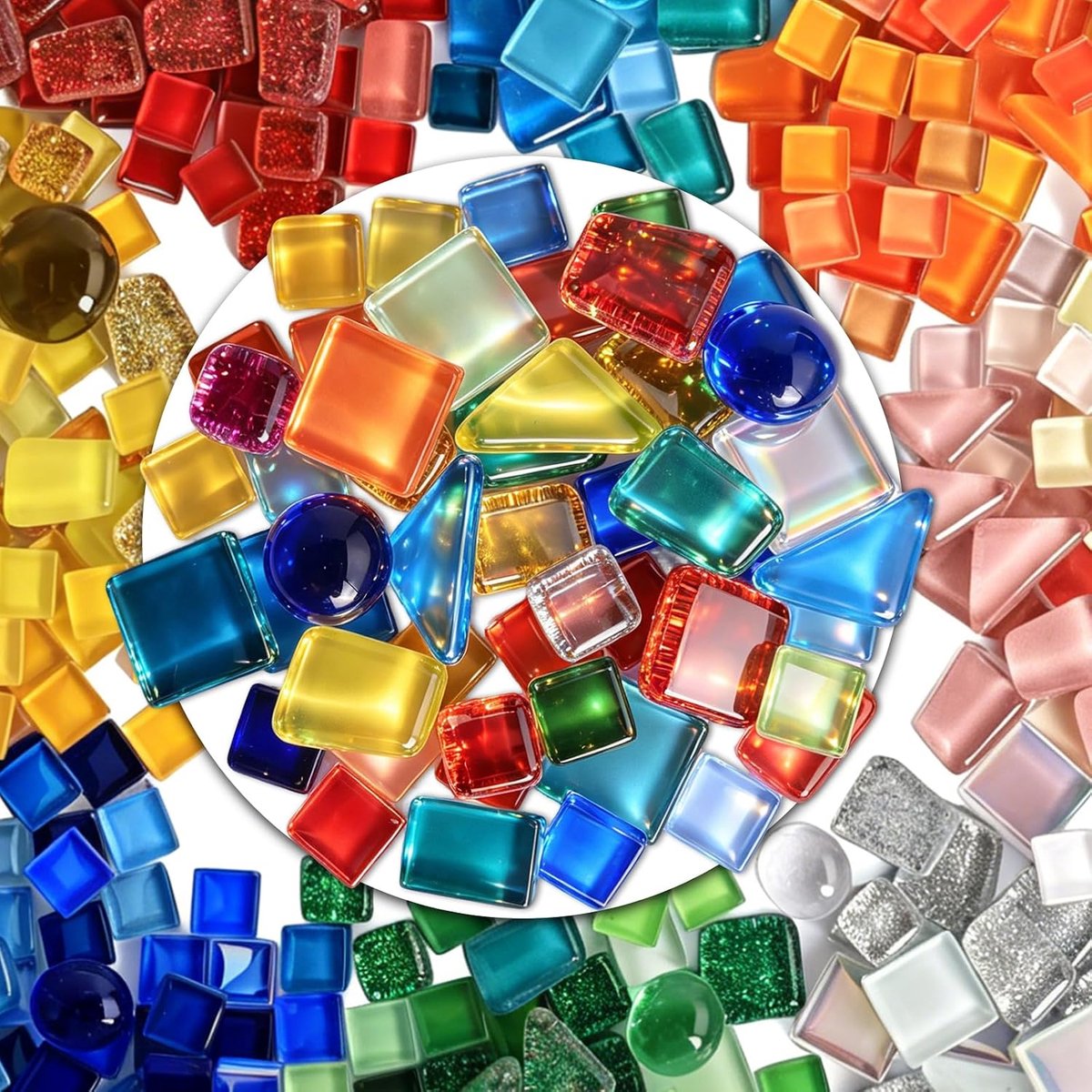 SnelShoppen - 650 g Kleurrijke Glitter Glasstenen Set voor Mozaïek, Polygoonvormige Glasmozaïektegels, Creatieve DIY Hobby en Huisdecoratie