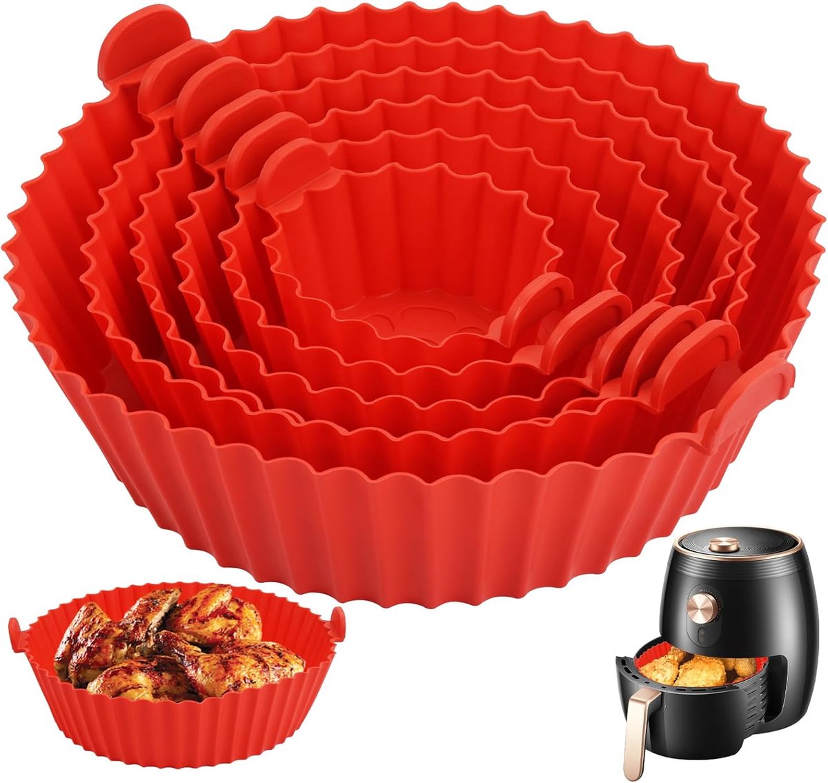 SnelShoppen - 6pcs Silicone Bakvormen voor Air Fryer en Oven | Rood, Niet-Plakkerig, Makkelijk Schoon te Maken, Food Grade Silicone, Voor Diverse Gere