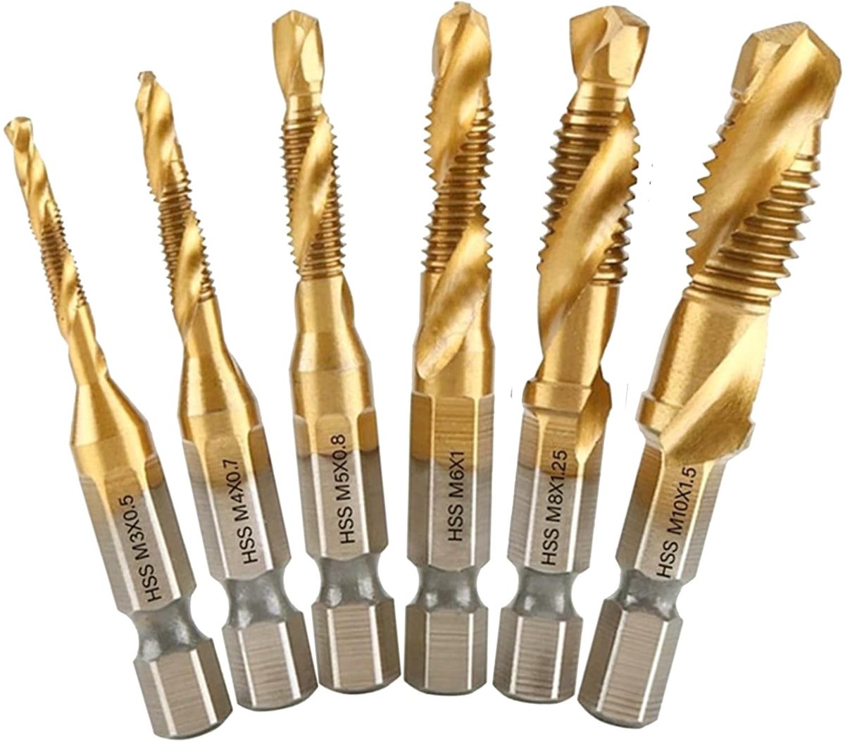 SnelShoppen - 6-delige HSS Boor Set voor Draadboren, Titanium Coated, Handmatige Draadboor met Hexaansluiting, M3, M4, M5, M6, M8, M10, Snelle Verande