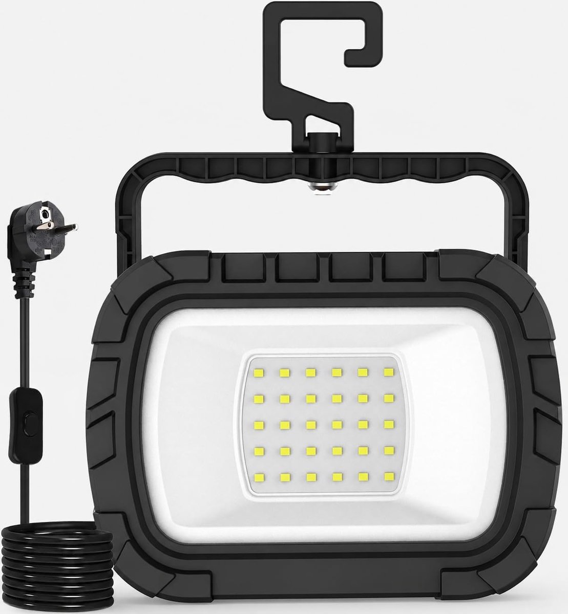 SnelShoppen - LED Construction Spotlight 30W - Heldere LED Werklamp met Haak, 1000 Lumen, 1.8m Kabel, 6500K, Draagbare Bouwlamp voor Werkplaats, Bouwp