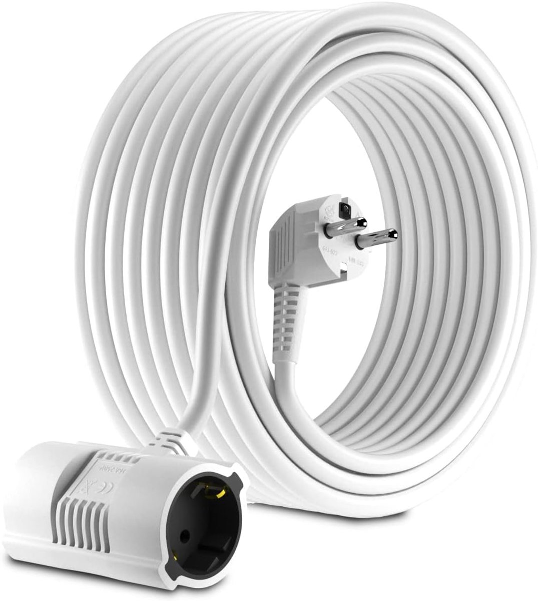 Thijox - 20 meter Schuko verlengsnoer met 2-voudige stopcontacten IP20 - Geaarde EU Schuko kabel - 250V 16A - Wit - Binnengebruik, Werkkamer, Huishoud