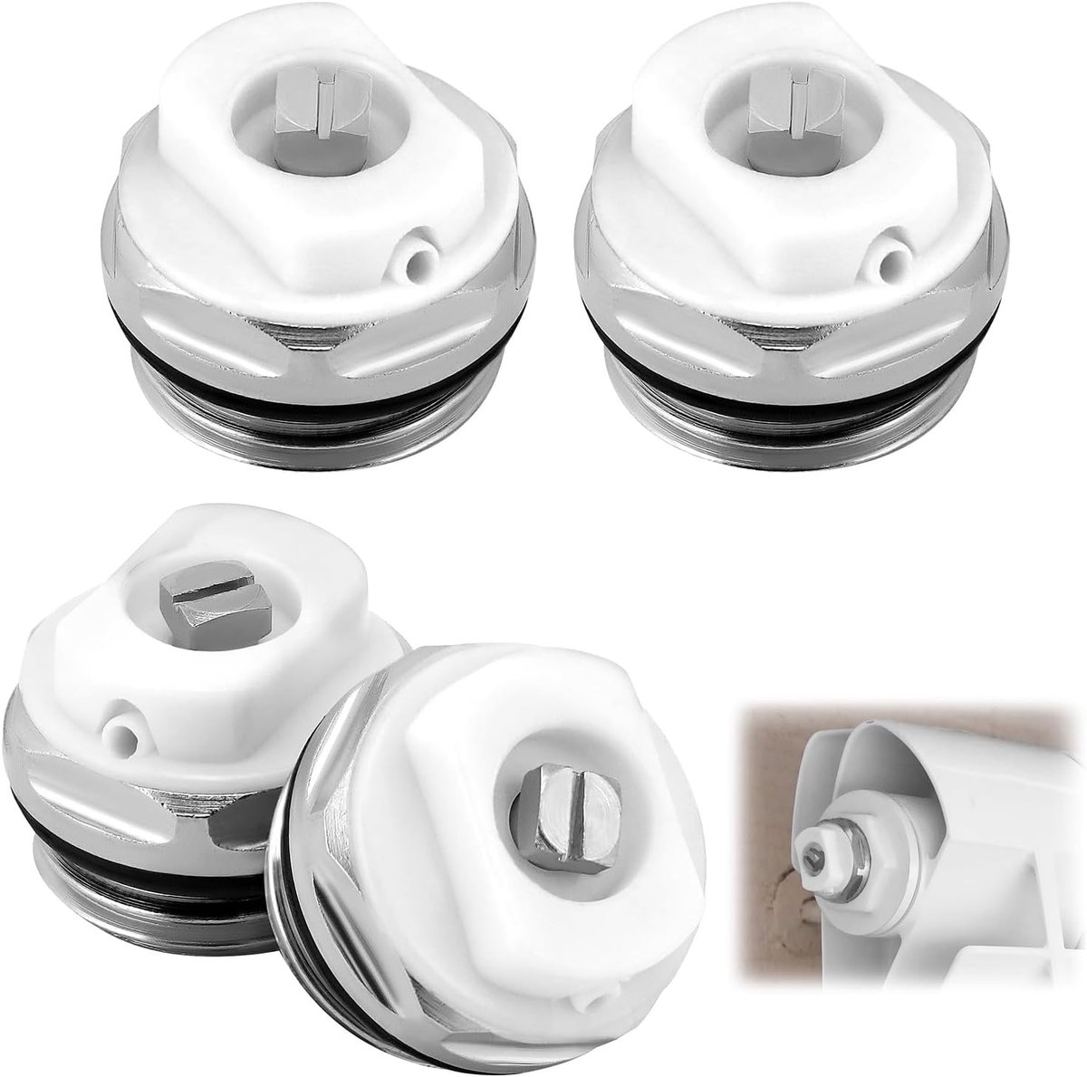 SnelShoppen - 4 Stuks Radiator Vent Plugs 1/2" - Koper met Nikkel Coating - Roest- en Corrosie Bestendig - Ideaal voor Radiator Onderhoud - Max 120°C