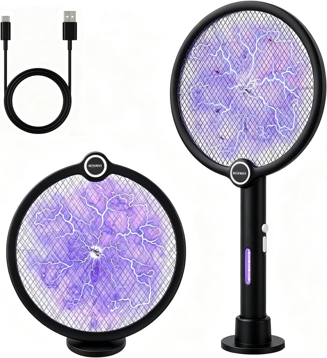 SnelShoppen - Elektrische Vliegenmepper 2-in-1 met UV-Lamp en Handmatige Modus - Draadloos, Oplaadbaar 1800mAh - Ideaal voor Tuin, Camping en Binnenge