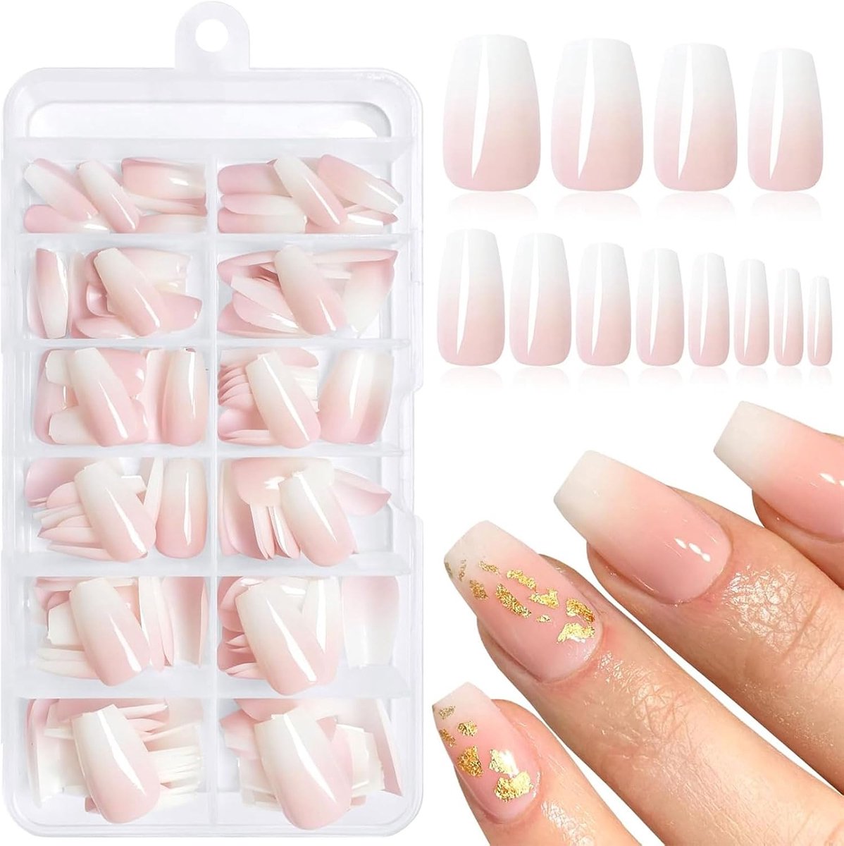 SnelShoppen - Ombre Press On Nails - 144 Stuks Medium Kunstnagels - Korte Acryl Fake Nails Tips voor DIY Manicure - Perfect voor Feest en Salon