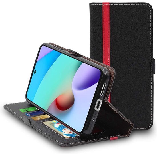 ebestStar - Coque compatible avec Xiaomi Redmi 10 (2022, 2021), Etui Portefeuille, Housse Pochette Protection PU Cuir, Porte Carte, Noir / Rouge