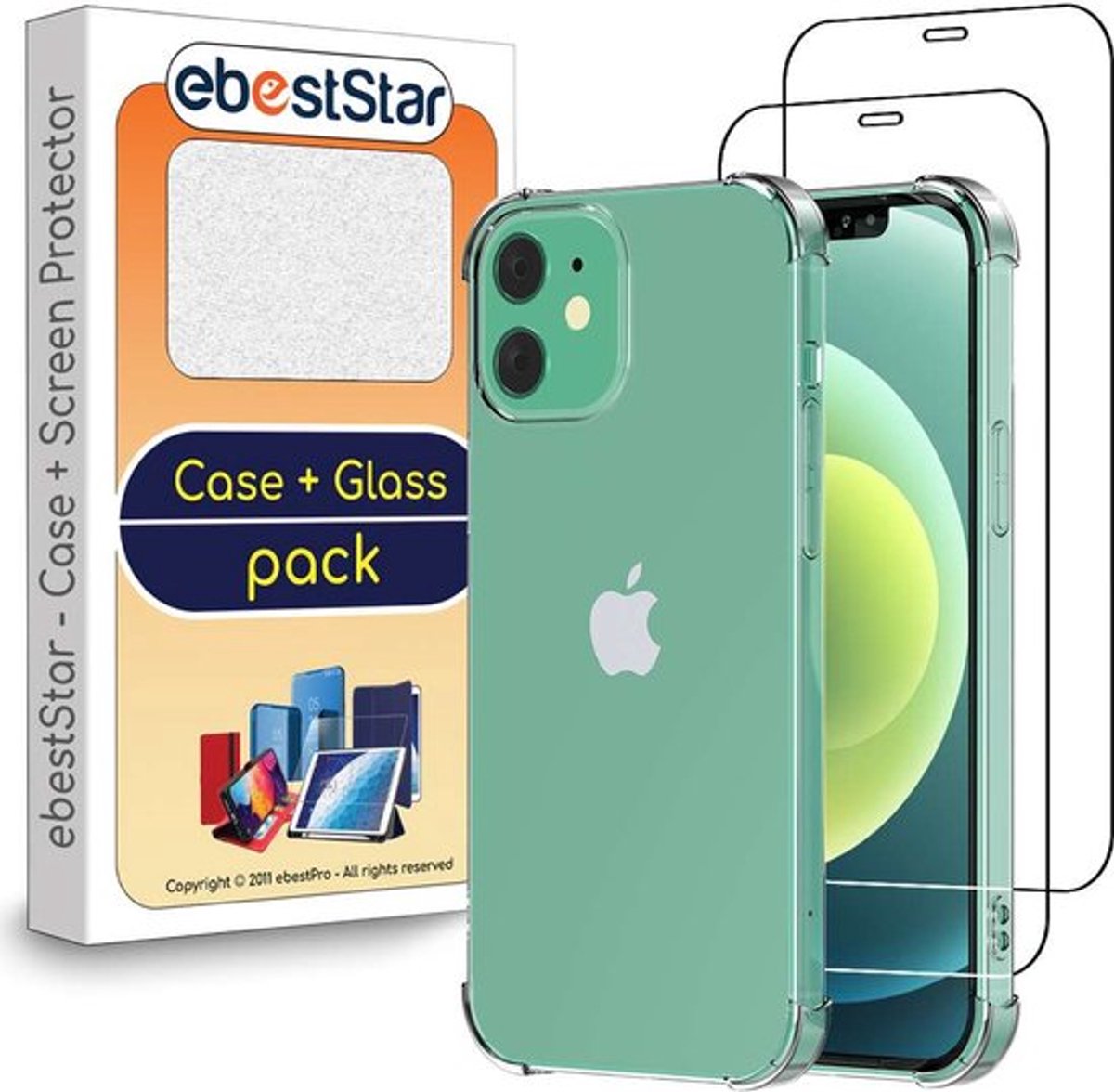 ebestStar - Hoes geschikt voor iPhone 12 mini Apple, Silicone Slim Cover Case, Versterkte Hoeken en Randen hoesje, Transparant + Gehard Glas x2