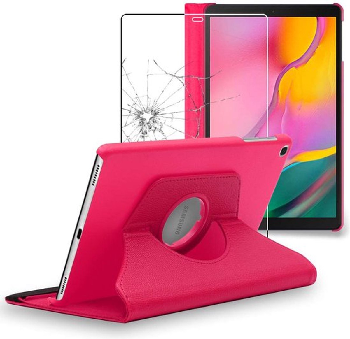 ebestStar - Hoes geschikt voor Samsung Galaxy Tab A 10.1 2019 T510 T515, Roterende Etui, Case, 360° Draaibaar hoesje, Roze + Gehard Glas