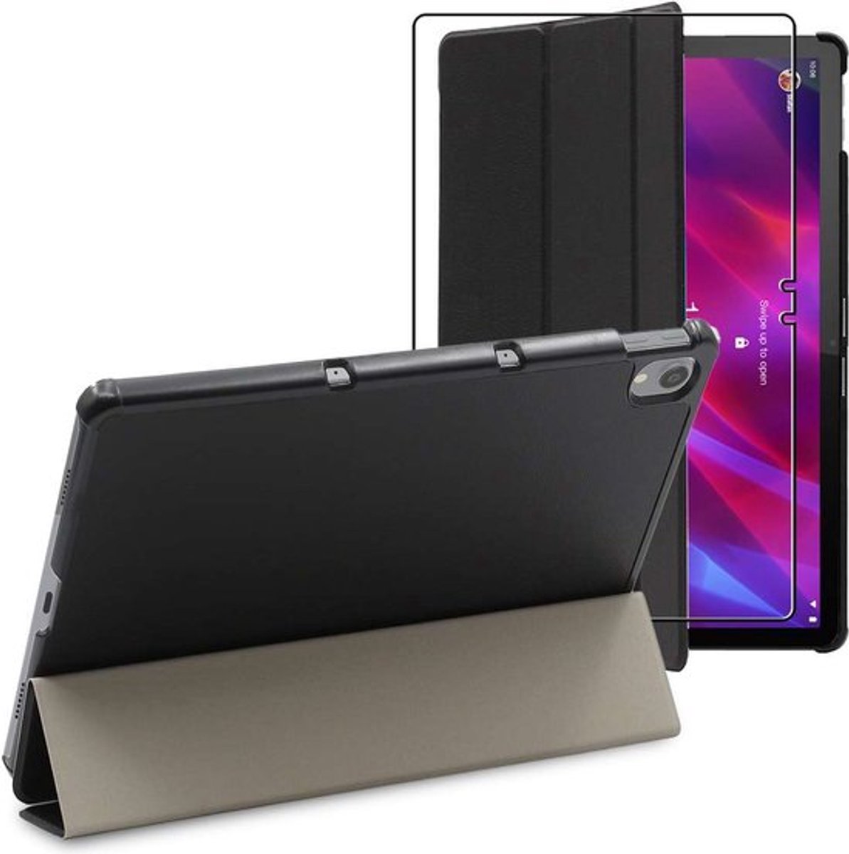 ebestStar - Hoes geschikt voor Lenovo Tab P11, P11 Plus, Slanke Design PU Lederen Etui, Automatische Slaap/Wake, SmartCase hoesje, Zwart + Gehard Glas