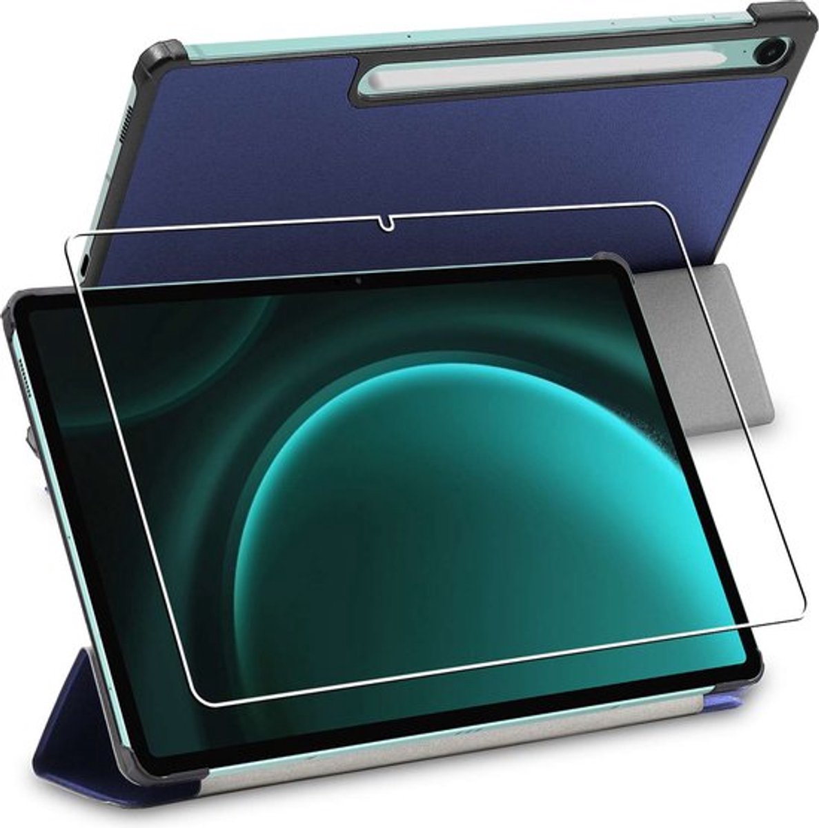 ebestStar - Hoes geschikt voor Samsung Galaxy Tab S9 FE X510N, 5G X516B, Slanke Design PU Lederen Etui, Automatische Slaap/Wake, SmartCase hoesje, Donkerblauw + Gehard Glas