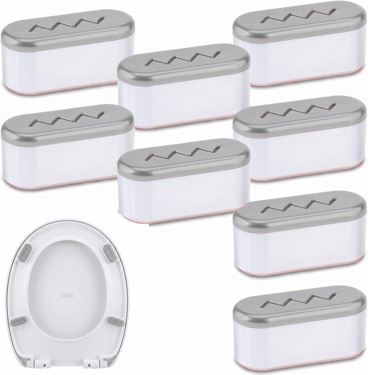 SnelShoppen - Set van 8 universele toiletstoelbumpers voor bidet, sterke zelfklevende rubberen pads, demping voor toiletbril, wit, voor thuis, hotel,
