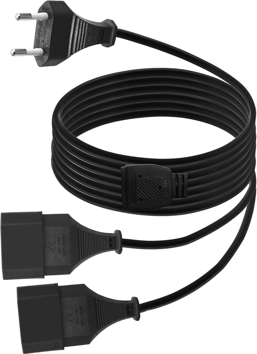 SnelShoppen - Type C Euro Plug naar Dubbele Euro Stopcontact 90 Graden 2-in-1 Verlengsnoer 1.5m voor TV Computer Monitor - 0.75 mm² 2.5A/250V