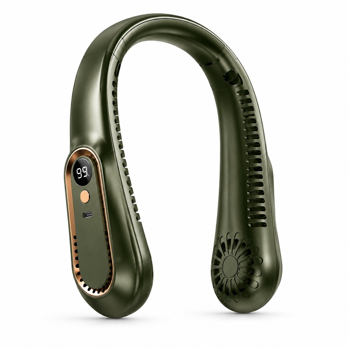 Solstedt Nekventilator – Draagbare Ventilator om de Nek – 360° Handsfree Verkoeling – USB Oplaadbaar – 5 Snelheden – Digitaal Display – Groen