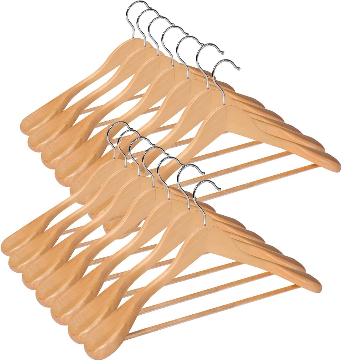 SnelShoppen - 14 Stuks Houten Kledinghangers met 360 Graden Draaibare Haak, Niet-Slip voor Jassen, Overhemden, Kostuums, Natuurlijke Hout, 44 x 5.5 x