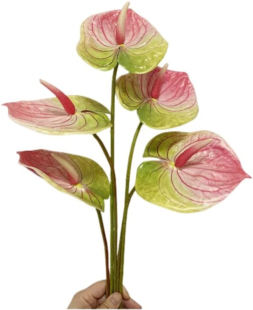 SnelShoppen - 5 Stuks 61cm Kunstmatige Anthurium Lelies Bloemen Boeket voor Thuisdecoratie, Bruidsboeket en Groenblad voor Feest, Bruiloft, Winkelinri