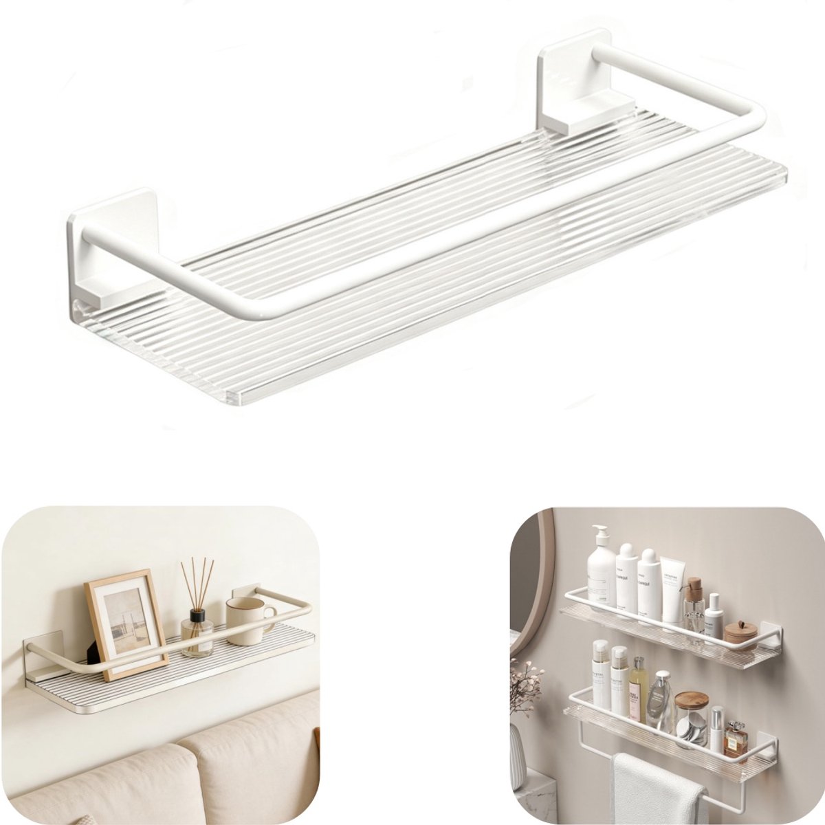 Plank - wandplank - douchegel opbergrek - plantenrek - fotorek - twee installatie manieren - waterdicht - sterk draagvermogen - slijtvast - opbergaccessoires - geschikt voor wand, badkamer, keuken (wit, 30*10cm)