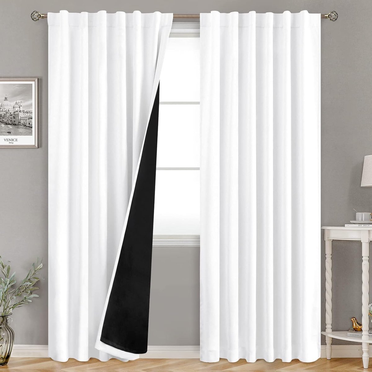 SnelShoppen - 100% Blackout Gordijnen voor Slaapkamer en Woonkamer, 84 Inch Paneel met Thermische Voering, Dubbele Laag, Lichtdicht, Zwart