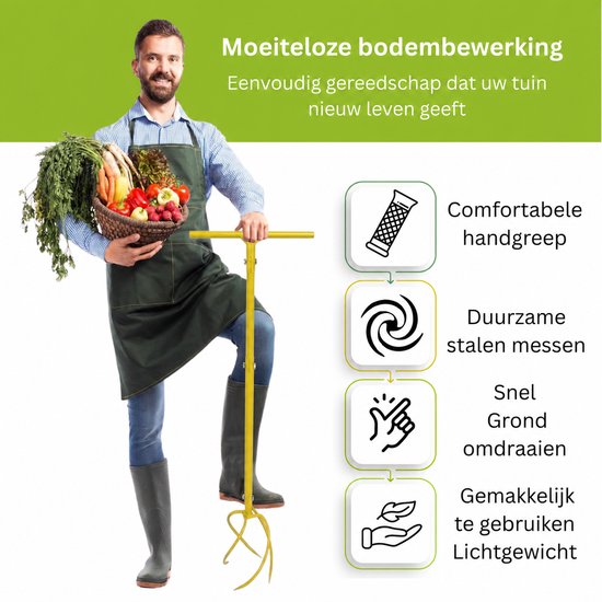 JustValue Tuinklauw - 4-Tands Tuinwoeler - Bodembewerker - Hoogte Verstelbaar 90-99cm - Ergonomisch T-Handvat - Staal - Voor Grond Beluchten - Onkruid Verwijderen - Moestuin - Geel van JustValue — afbeelding 2