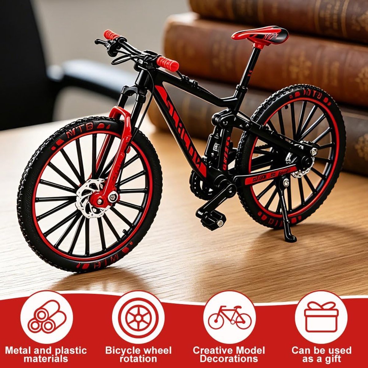 SnelShoppen - Finger Bike Model 1:10 Mountain Bike, Realistisch Simulatie Model, Desk Decoratie, Fietscadeau voor Thuis, Kantoor en Onderwijs (Rood)
