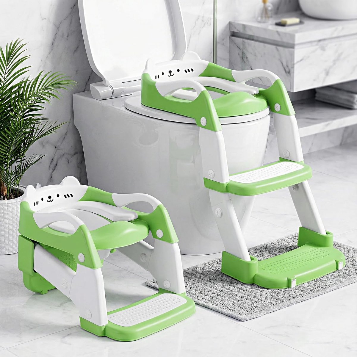 SnelShoppen - Verstelbare Kinder Toiletbril met Trap, 2 in 1 Toilettraining Zitting met Stapstoel, Baby Pot met Hoogteverstelling, Uitgebreide Pedal e