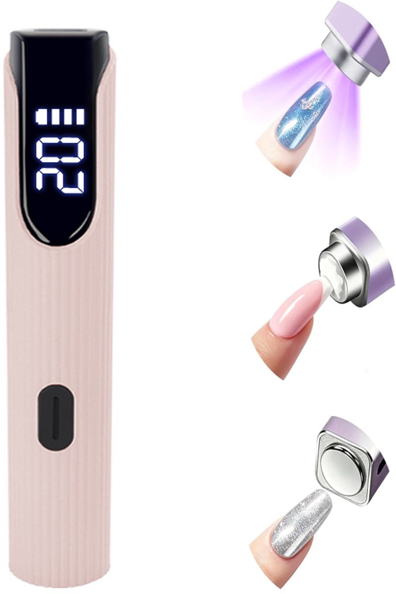 KZQ Draagbare UV-LED nagellamp met LED-display - Oplaadbaar en draadloos voor gelnagels en strass-decoratie - Perfect voor thuisgebruik - Roze