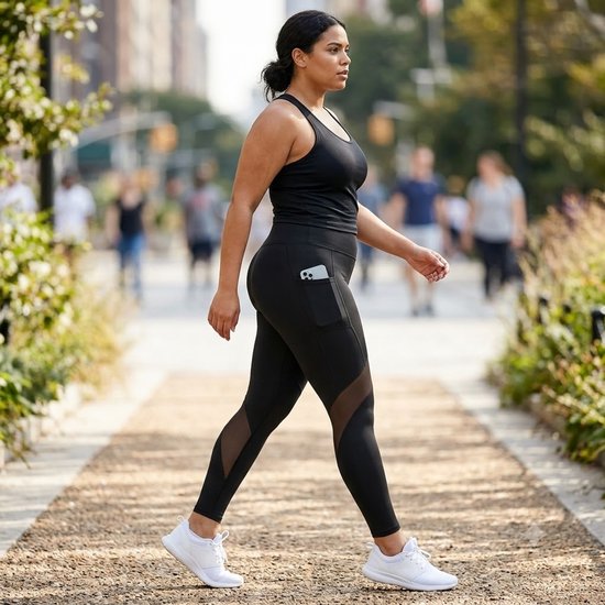 Zwarte yoga legging dames hoge taille sport legging compressie pilates legging butt lifting mesh panelen zijzak telefoonvak fitness legging elastische lange sportbroek M — afbeelding 3