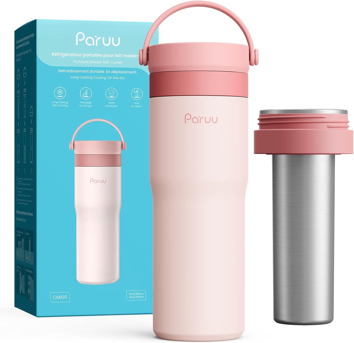 SnelShoppen - Paruu Portable Borstvoeding Koeler - 304 RVS Borstvoeding Koeler voor 14-23 Uur Koeling, 10-24 oz (295-710ml) Bewaarcontainer voor Reize