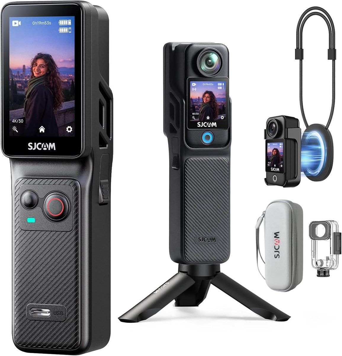 SnelShoppen - 4K Pocket Action Camera Vlogging Combo met 7u Accuduur, 6-Axis Stabilisatie, 2.29'' Touchscreen, Waterdichte Bodycam voor Reizen, Vlogge