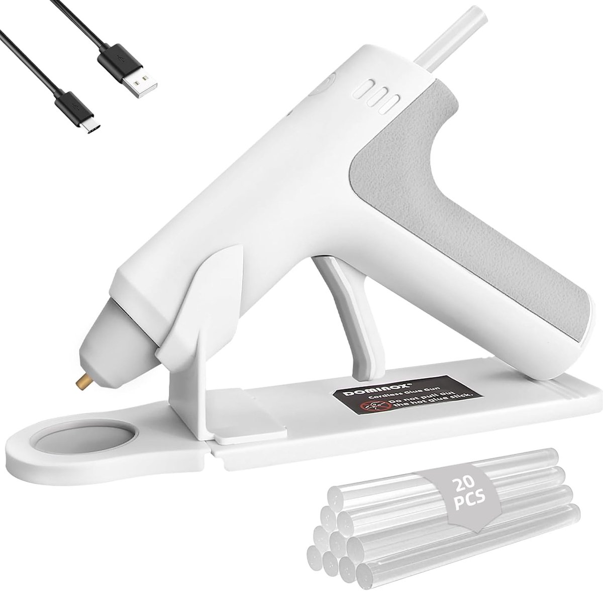 SnelShoppen - Draadloze Heissgun met 20 Lijmstiften, 25s Snelle Voorverwarming, 2000mAh Type-C Oplaadbaar, Slimme Uitschakeling voor Kunst, Klussen, D