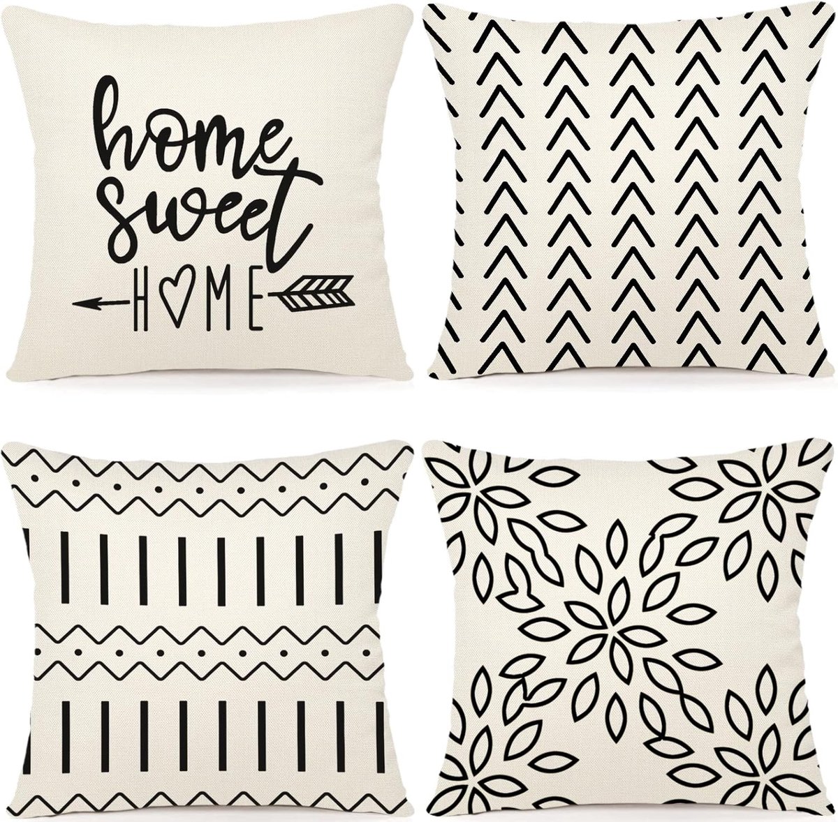 SnelShoppen - Set van 4 Decoratieve Kussenhoezen 45x45cm - Linnen Kussenhoezen voor Bank, Tuin, Bed en Bench - Duurzaam en Ademend - Perfect voor Woon