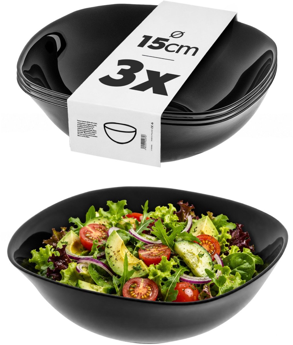 KADAX Zwarte mueslischalen in een set van 3, 16,5 cm, vierkante glazen schalen voor muesli, fruit en dessert, dessertschalen, moderne serveerschalen (zwart)