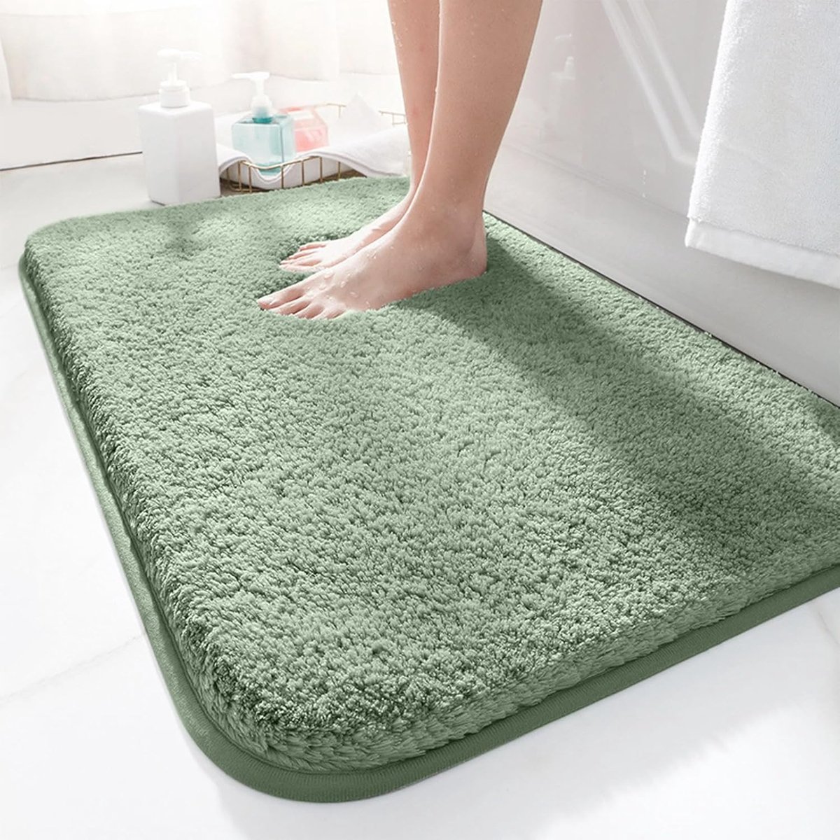 SnelShoppen - Badmat 40 x 60 cm, Antislip, Zacht Waterabsorberend, Hoge Stapelhoogte Microvezel, Machinewasbaar, Geschikt voor Badkuip en Douche (Groe