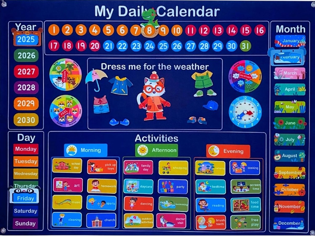 SnelShoppen - Weekly Planner XXL voor Kinderen - Grote Maat 100 x 70 cm - Montessori Educatieve Kalender - Engelse Leer Activiteiten Bord - Perpetuele