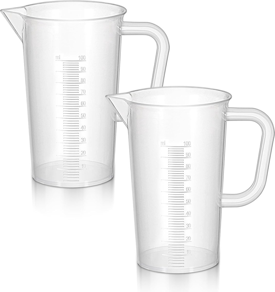 SnelShoppen - 2 stuks 100 ml maatbekers met weegschaal, precisie, mini-transparant, hittebestendig kunststof, ideaal voor keuken, bakken, laboratorium