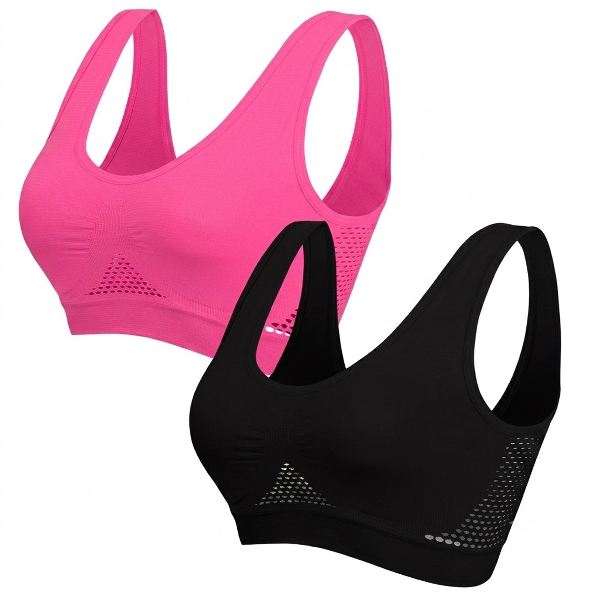 Gemengde kleuren sportbeha set dames maat XL 2 delige sport bh felroze zwart ademend mesh naadloos zonder vulling opengewerkt design yoga fitness hardlopen training brede schouderbanden