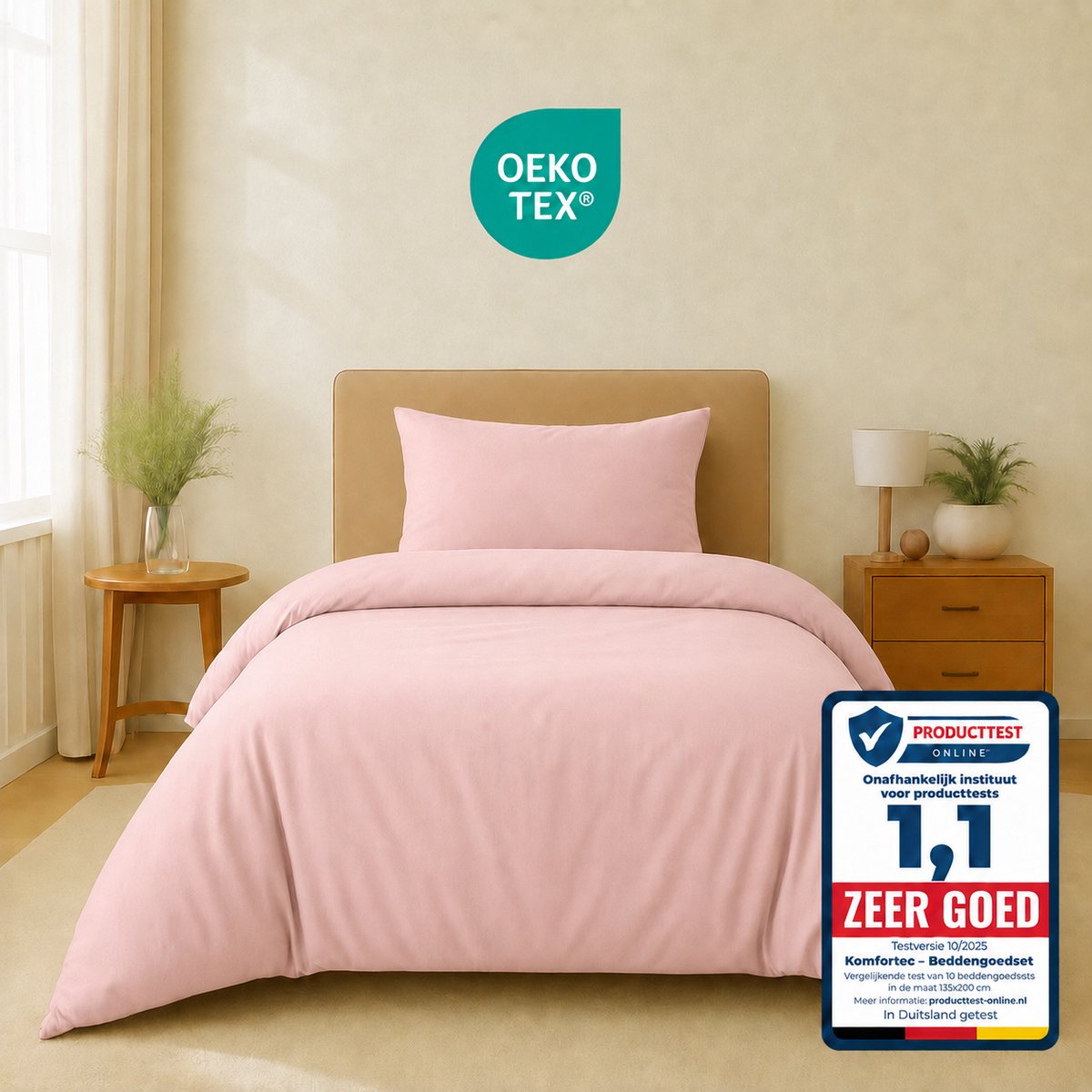 Komfortec Premium Dekbedovertrek 135x200 cm + Kussensloop 40x80 cm - 100% Microvezel - 90 g/m² - 2-Delige Superzachte Beddengoedset - met Rits - Roze