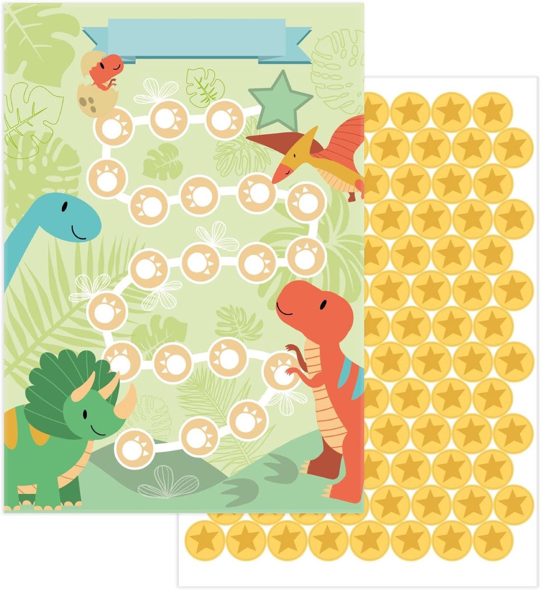 SnelShoppen - Kinderen Beloningssysteem Dino - 10 Ster Stickers voor Motivatie, Huishoudelijke Taken, Huiswerk, Potty Training, Tandenpoetsen - Intera