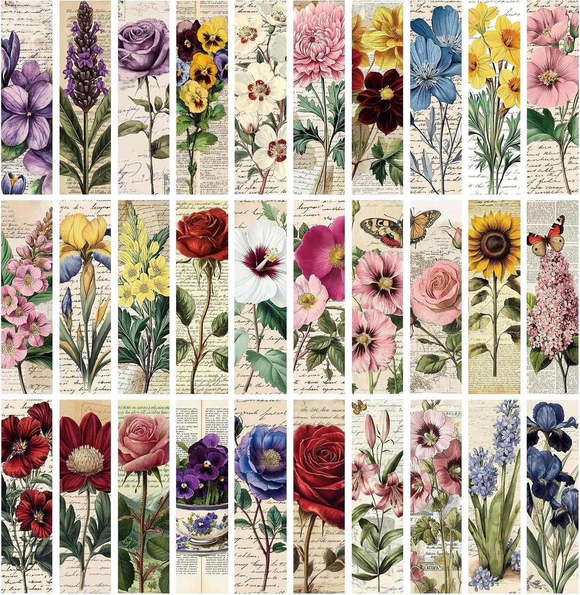 SnelShoppen - 30 Stuks Vintage Boekenleggers Set, Papieren Rozenmotief, Zijmarkeringen voor Boekliefhebbers, Perfecte Leesaccessoires voor Leerlingen