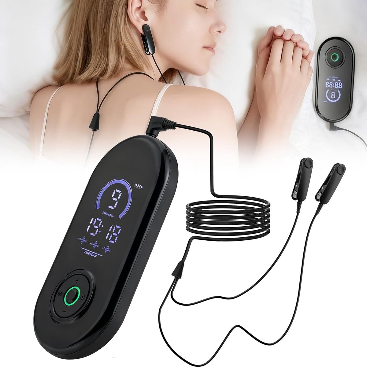 SnelShoppen - Geavanceerd Slaaphulpapparaat voor Volwassenen met Vagus-Zenuwstimulatie, Oorclips, USB-opladen, 3 Modi, 9 Sterktes, Vermindert Angst en