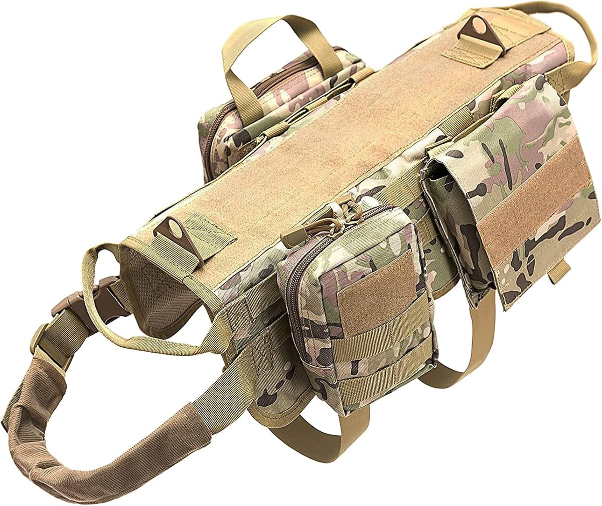 Thijox - Tactisch Hondentuig met Zakken voor Grote en Medium Honden - Verstelbaar Hondenvest Harnas met Handvat en No-Pull Functie in Camouflage (M)