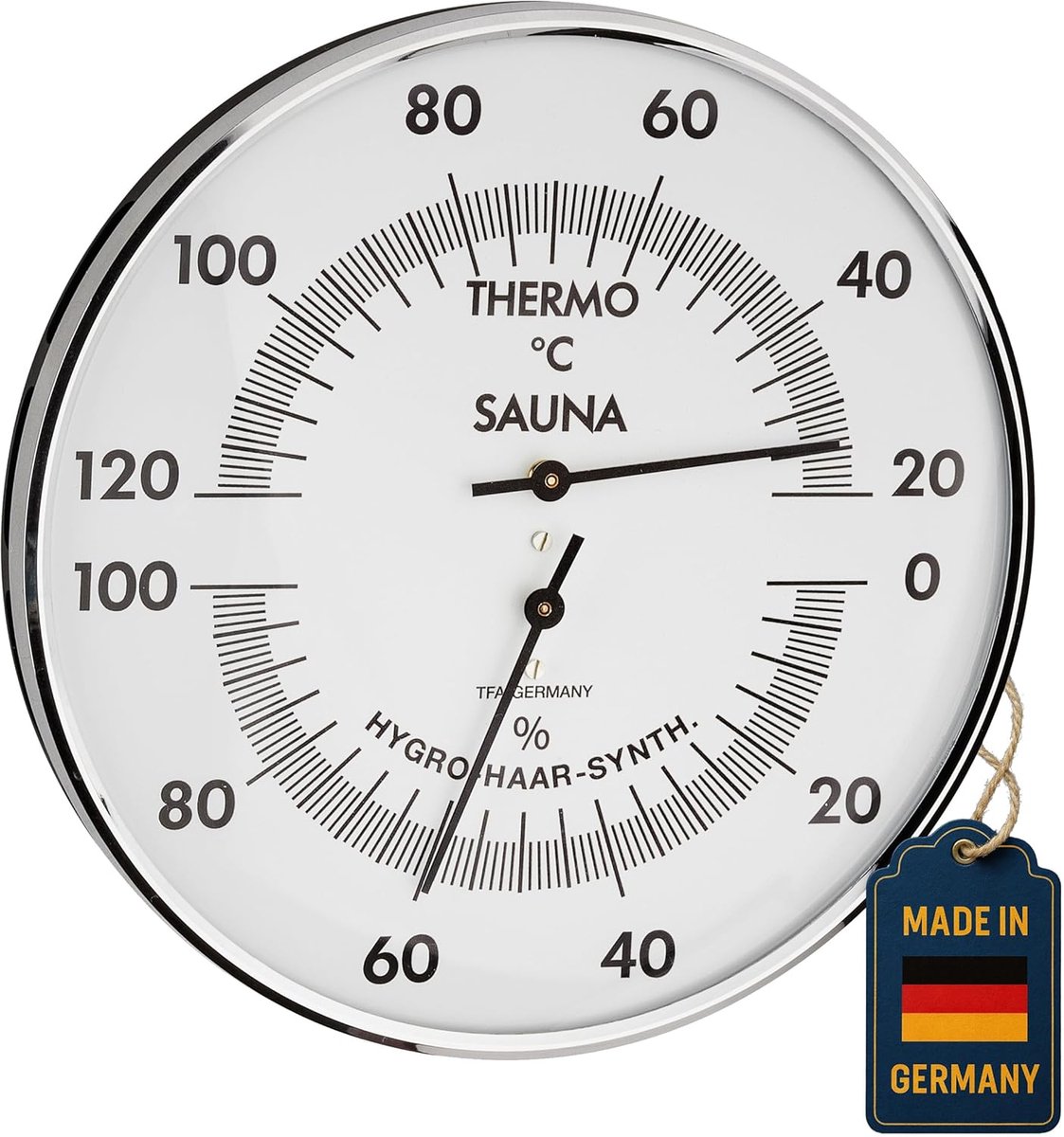 SnelShoppen - Analog Sauna Thermo-Hygrometer - Temperatuur en Vochtigheid Meting - Hoogwaardige Chromen Messing Afwerking - Perfect voor Sauna, Wellne